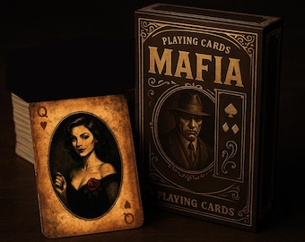 Digitale Mafia Noir Spielkarten - Premium Vintage Deck, benutzerdefinierte illustrierte Pokerkarten, druckbares & spielfertiges digitales Deck