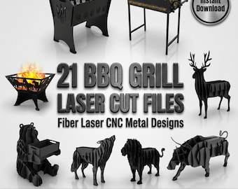 Paquete de 21 archivos cortados con láser para parrilla de barbacoa / Diseños de metal para láser de fibra CNC (SVG)