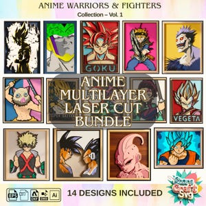Paquete de 14 SVG de anime / Archivos de corte láser multicapa / Archivos de corte láser de manga / Anime SVG Ai / Diseños de anime digitales para Cricut / Shadow Box