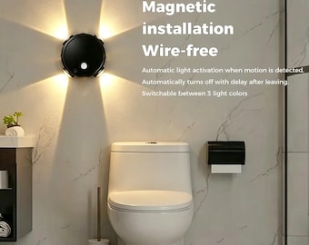 Luce notturna moderna per interni con sensore di movimento - LED ricaricabile TYPE-C con durata della batteria ultra-lunga, 3 temperature di colore, adsorbimento magnetico per
