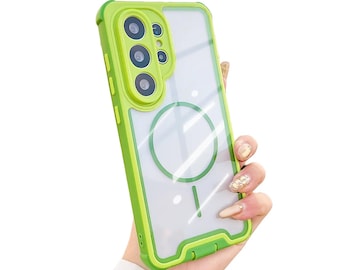 Shockproof Clear Magsafe Case for Samsung Galaxy S24 Ultra, Dual-Layer Protection, Color-Block Design