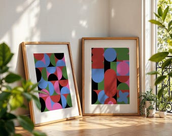 Bauhaus Geometrisches Kunstdruck Set - Mid-Century Modern Minimalistisches Dekor (Digitaler Download)