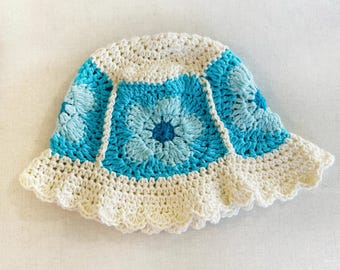 Crochet Granny Square Bucket Hat: 100% Cotton Sun Hat