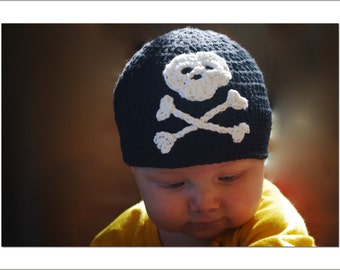 Crochet Baby Hat - Crochet Baby And Toddler Skull And Crossbones Beanie - Baby And Toddler - Handmade -Crochet Baby Boy Hat - Pirate Beanie