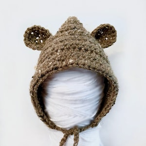 Crochet Baby Bear Bonnet Beanie - 6-12 Months Size - Bear Bonnet - Spring Bonnet - Baby Bear Bonnet - Baby Bear Hat - Easter Bonnet