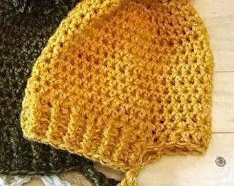 Ready To Ship Today - Baby Size - Crochet Baby Bonnet with Pom-Pom Ties: Spring Beanie