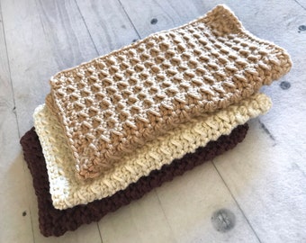 Handmade Crochet Cotton Washcloths - Set of 3 - Choose Colors