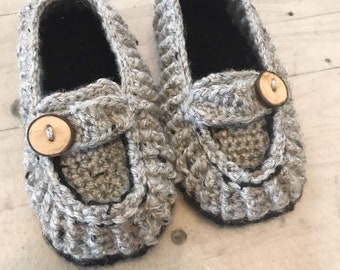 Handmade Crochet Boys Loafer Slippers - Youth Sizes