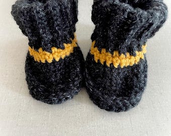 Crochet Football Booties , Black And Gold Team Booties , Custom Team Colors