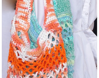Hand Crocheted Cotton Market Bag - Reusable Beach Tote