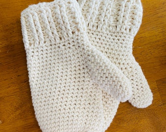 READY TO SHIP - Women’s Medium Crochet Cotton Mittens With Cotton Jersey Lining -Women's Crochet Mittens - Women's Mittens