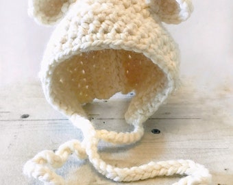 Ready To Ship Today - Crochet Baby Bear Bonnet: Bulky Yarn, 6-12 Months
