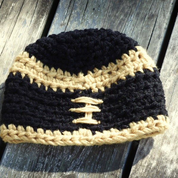 Crochet Baby Hat - Crochet Beanie - Crochet Baby Football Beanie  - Black And Gold  - Black And Yellow - Iowa Hawkeye Colors