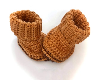 Crochet Baby Booties - Color Choices Available - Ugg Style Booties - 100% Soft Cotton Yarn - Baby Slippers - Crochet Baby Shoes