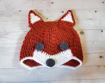 Crochet Fox Hat - Dark Fox Hat - Womens Fox Hat - Beanie - Baby Fox Hat -  Winter Hat - Newborn To Adult Sizes -- Handmade Crochet