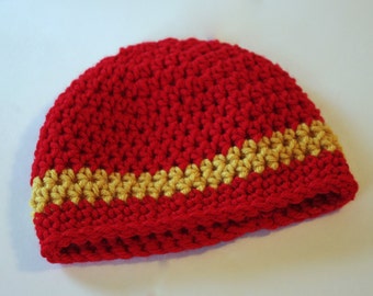 Crochet Baby Hat - Crochet Beanie - Crochet Baby And Toddler Iowa State Cyclones Beanie - Fall And Winter - Red And Gold Sports Beanie