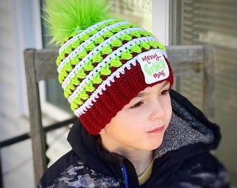 Crochet Grinch Beanie with Detachable Pom - Christmas Winter Hat