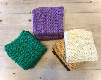 Crochet Washcloths  - 100% Cotton - Set of 3 - Bath Or Kitchen - Choose Colors - Handmade Crochet