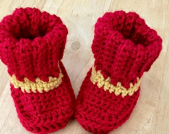 Crochet Football Booties , Red And Gold Team Booties , Custom Team Colors