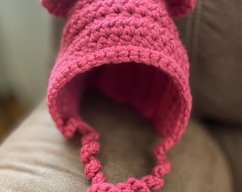 Crochet Baby Bear Bonnet: Bulky Yarn Hat, 6-12 Months