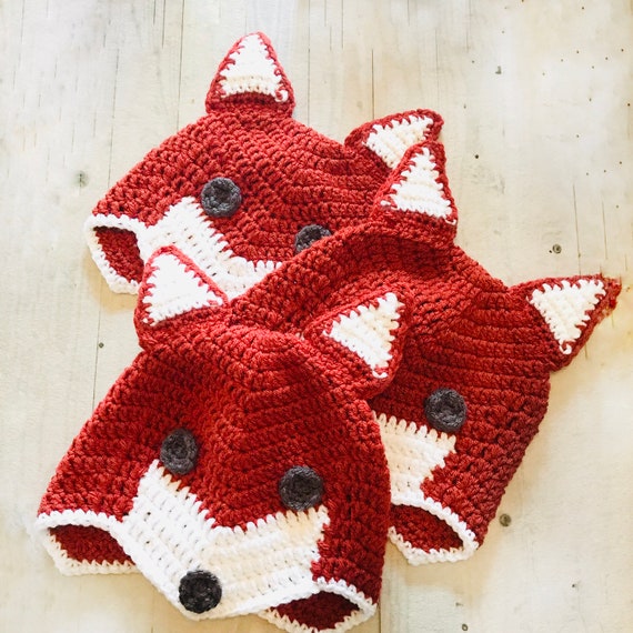 Crochet fox hat baby fox hat handmade beanie newborn to teenager fox hat. Dark Fox Hat photo prop