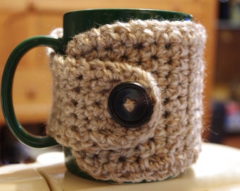 Handmade Crochet Coffee Cup Cozy with Vintage Button