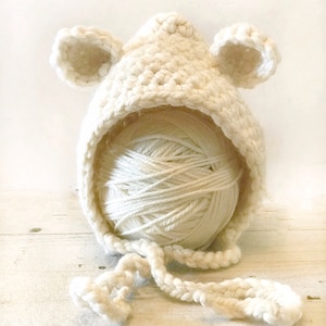 Crochet Baby Bear Bonnet Beanie - 6-12 Months Size - Bear Bonnet - Spring Bonnet - Baby Bear Bonnet - Baby Bear Hat - Easter Bonnet