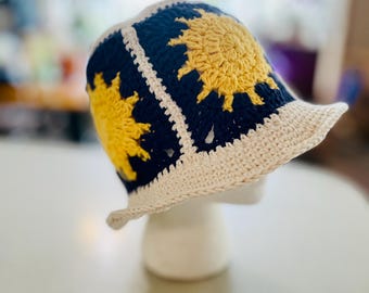 Crochet Granny Square Bucket Hat: 100% Cotton Sun Hat