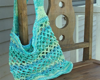 Crochet Market Bag - COLOR CHOICES AVAILABLE - Cotton Tote - Beach Bag - Mesh Bag - Produce Bag - Reusable Grocery Bag- Made To Order