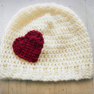 Crochet Valentine Heart Beanie Crochet Baby To Adult Hat Beanie Baby Heart Beanie Womens Heart Beanie Heart Hat Valentine Hat image 1