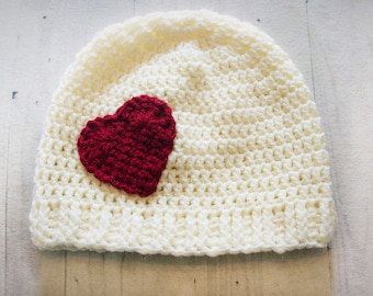 Crochet Valentine Heart Beanie- Crochet Baby To Adult Hat Beanie- Baby Heart Beanie - Women’s Heart Beanie - Heart Hat - Valentine Hat