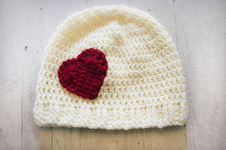 Crochet Valentine Heart Beanie Crochet Baby To Adult Hat Beanie Baby Heart Beanie Womens Heart Beanie Heart Hat Valentine Hat image 1