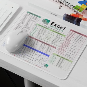 Excel Shortcut Mouse Pad | Excel Cheat Sheet Mousepad | Spreadsheet Productivity Desk Accessory | Office Worker Gift | Accountant Gift