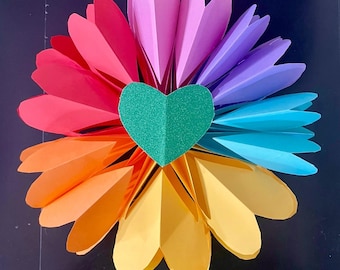 3D Paper Flower Wall Decor | Rainbow Starburst Hanging Art