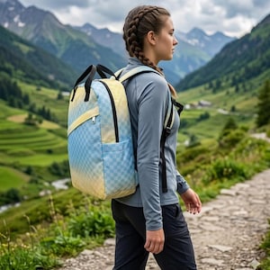 Multicolor Colorful Backpack, Steve Madden Gradient Checkered Design, Zip Compartments
