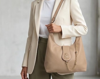 Juicy Couture Hobo Bag, Beige Y2K Style with Embossed Logo and Gold Chain