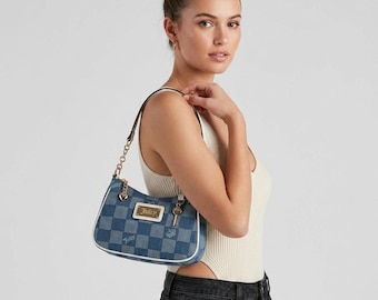 Millennium Nostalgic Blue Checkered Denim Crossbody Bag, Juicy Couture Crown Logo