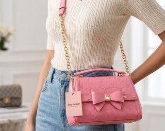 Y2K Juicy Couture Faux Leather Shoulder Bag Pink Vintage 00s Authentic Purse Convertible