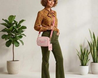 Pink Festival Crossbody Bag with Rhinestone Butterflies, Velvet Juicy Couture Gold Chain Strap