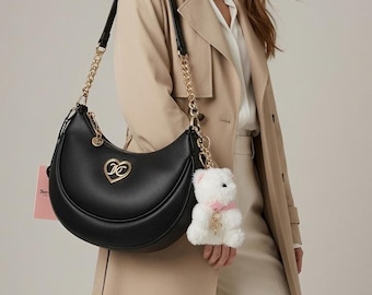 Throwback Fashion Black Juicy Couture Shoulder Bag, Embossed Logo and Gold Chain Strap