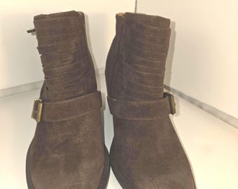 Botines Qupid de ante sintético marrón con tacón de bloque fruncido, talla 6, moda de otoño Y2K