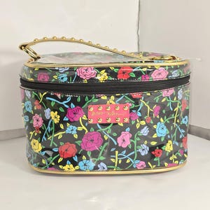 Floral Makeup Bag - Black Betsey Johnson Cosmetic Toiletry Travel Case with Handle