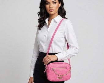 Travel Trendy Small Juicy Couture Camera Bag, Pink Embossed Faux Leather