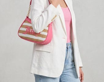 Raffia Shoulder Bag, Juicy Couture Gelato Stripes With Pink Trim