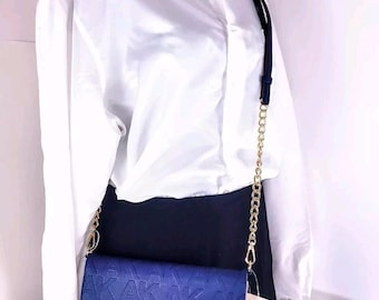 Blue Crossbody Bag, Anne Klein Y2K Logo Canvas with Faux Leather Flap