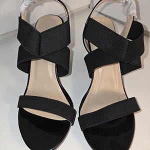 Black Elastic Ankle Strap Block Heel Sandals – Open Toe Evening Party Footwear