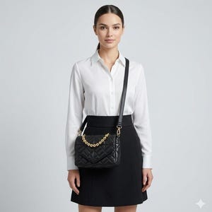 Iridescent Statement Black Quilted Crossbody Bag, Gold Hardware And Adjustable Strap