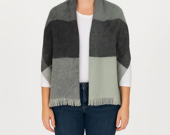 NEW  Nicole Marciano Women's Colorblock Shawl Wrap Scarf with Fringe Poncho Style NWT