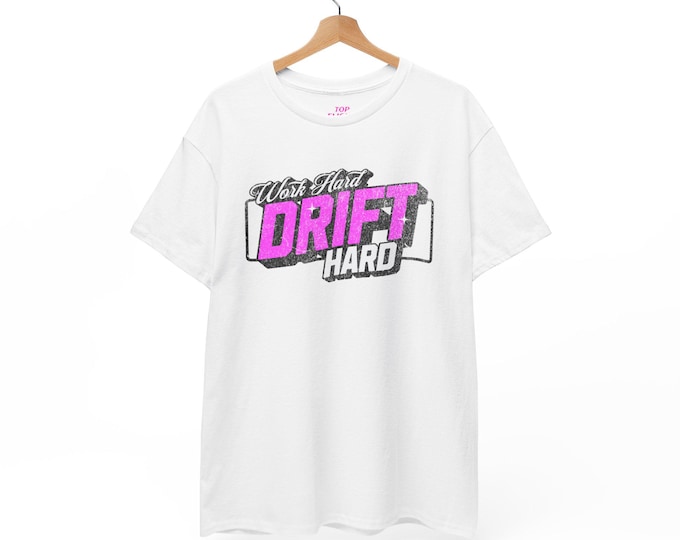 Work Hard Drift Hard purple Unisex Heavy Cotton Tee-Womens racing t shirt, womens graphic tees, gifts for her, street racing, drag racing