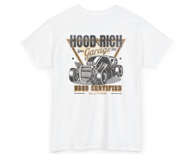 Hood Rich Garage Unisex Heavy Cotton Tee-Mens Graphic Racing T Shirts, Funny Tees for men, Mens Racing Tees